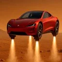 flying tesla roadster